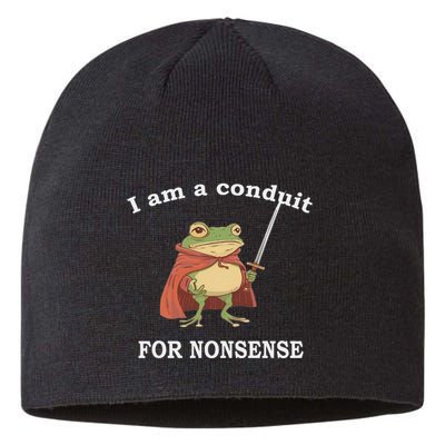 I Am A Conduit For Nonsense Funny Frog With Sword And Red Sustainable Beanie