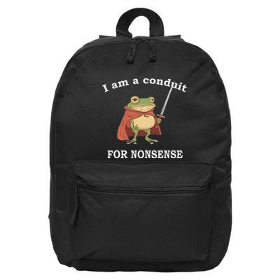 I Am A Conduit For Nonsense Funny Frog With Sword And Red 16 in Basic Backpack