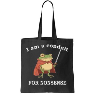 I Am A Conduit For Nonsense Funny Frog With Sword And Red Tote Bag