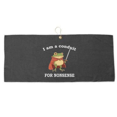 I Am A Conduit For Nonsense Funny Frog With Sword And Red Large Microfiber Waffle Golf Towel