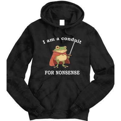 I Am A Conduit For Nonsense Funny Frog With Sword And Red Tie Dye Hoodie