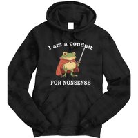 I Am A Conduit For Nonsense Funny Frog With Sword And Red Tie Dye Hoodie