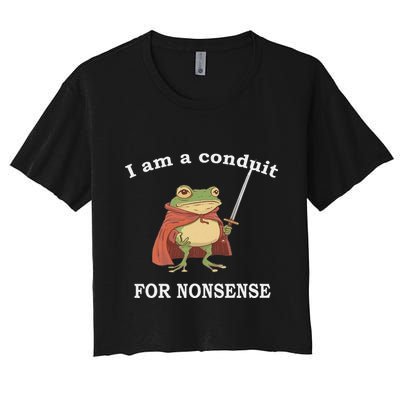 I Am A Conduit For Nonsense Funny Frog With Sword And Red Crop Top