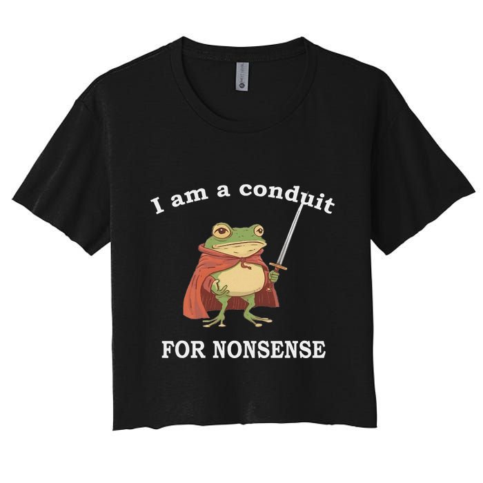 I Am A Conduit For Nonsense Funny Frog With Sword And Red Crop Top