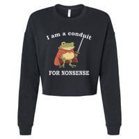 I Am A Conduit For Nonsense Funny Frog With Sword And Red Cropped Pullover Crew