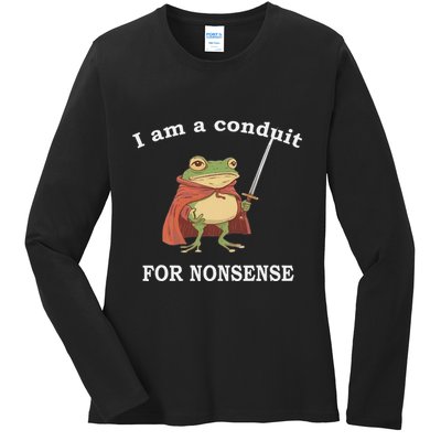 I Am A Conduit For Nonsense Funny Frog With Sword And Red Ladies Long Sleeve Shirt