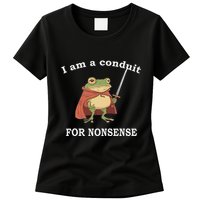I Am A Conduit For Nonsense Funny Frog With Sword And Red Womens T-Shirt