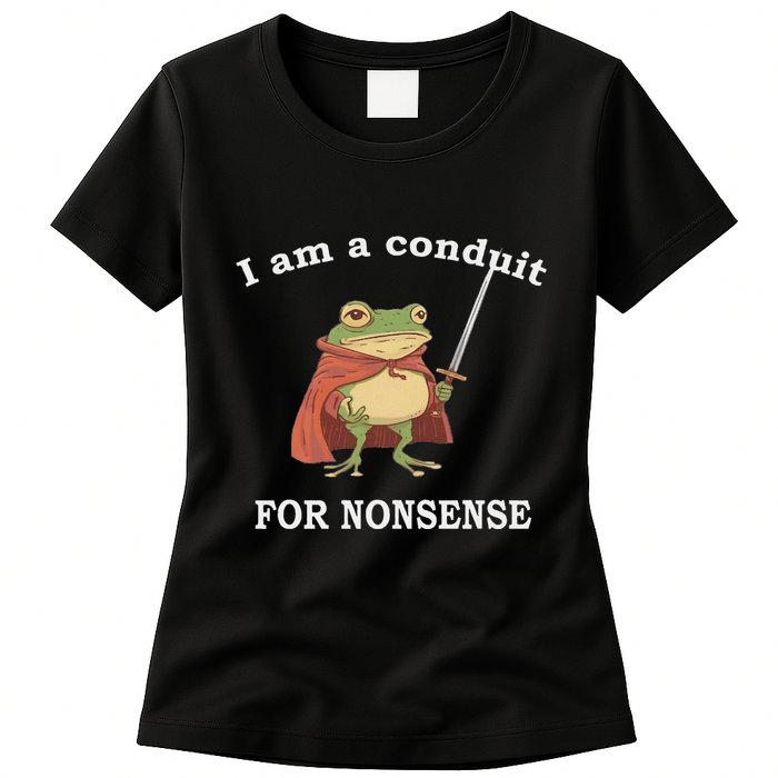 I Am A Conduit For Nonsense Funny Frog With Sword And Red Womens T-Shirt
