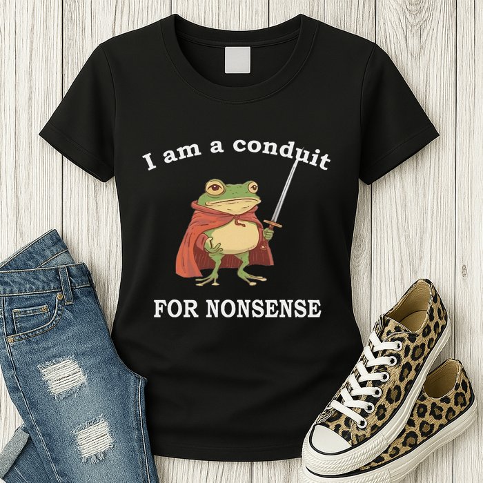 I Am A Conduit For Nonsense Funny Frog With Sword And Red Womens T-Shirt