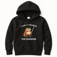 I Am A Conduit For Nonsense Funny Frog With Sword And Red Kids Hoodie