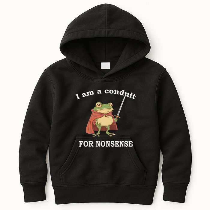 I Am A Conduit For Nonsense Funny Frog With Sword And Red Kids Hoodie