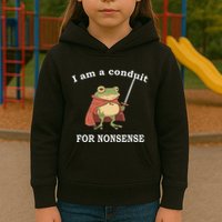 I Am A Conduit For Nonsense Funny Frog With Sword And Red Kids Hoodie