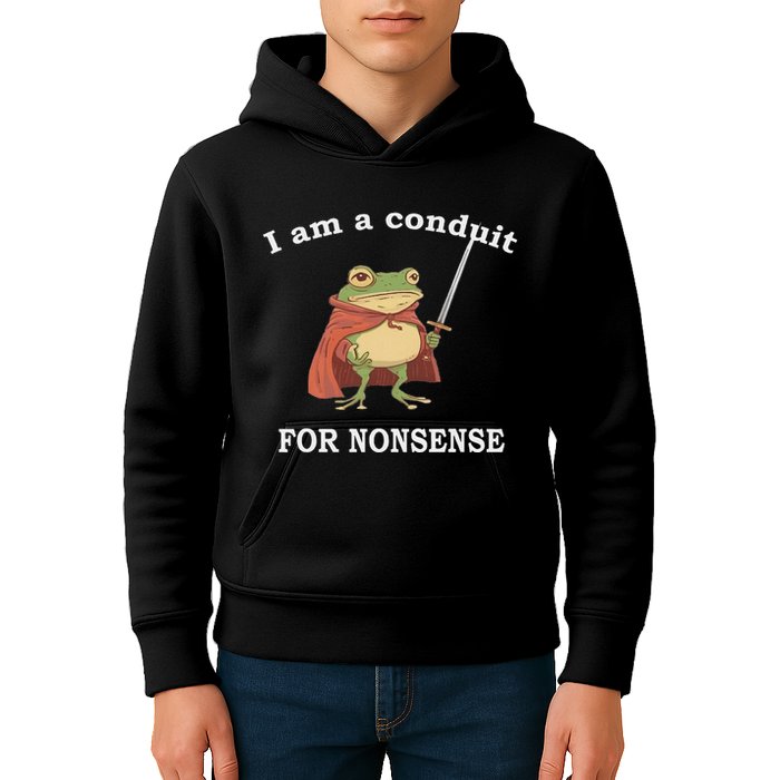 I Am A Conduit For Nonsense Funny Frog With Sword And Red Kids Hoodie