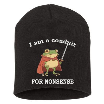 I Am A Conduit For Nonsense Funny Frog With Sword And Red Short Acrylic Beanie