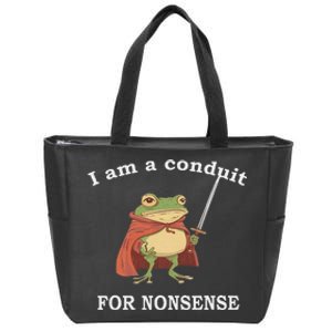 I Am A Conduit For Nonsense Funny Frog With Sword And Red Zip Tote Bag