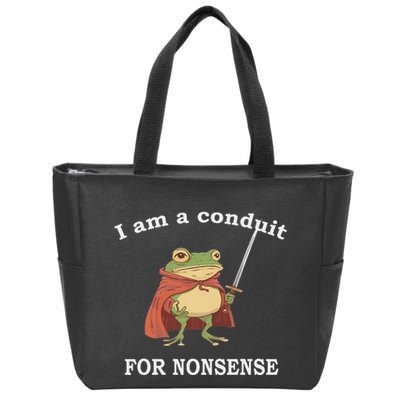 I Am A Conduit For Nonsense Funny Frog With Sword And Red Zip Tote Bag
