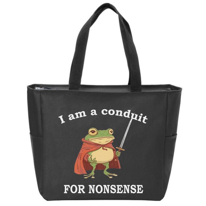 I Am A Conduit For Nonsense Funny Frog With Sword And Red Zip Tote Bag