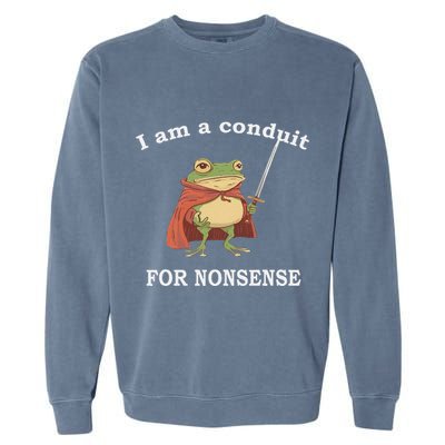 I Am A Conduit For Nonsense Funny Frog With Sword And Red Garment-Dyed Sweatshirt