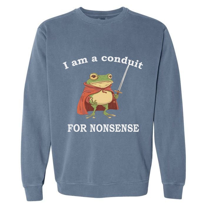 I Am A Conduit For Nonsense Funny Frog With Sword And Red Garment-Dyed Sweatshirt