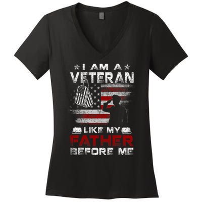 I Am A Veteran Like My Father Before Me Veteran Women's V-Neck T-Shirt