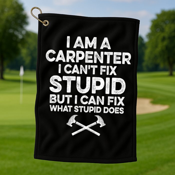 I Am A Carpenter I Can't Fix Stupid Funny Carpentry Gift Golf Towel