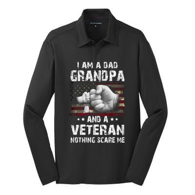 I Am A Dad Grandpa And A Veteran Nothing Scares Me USA Flag Silk Touch Performance Long Sleeve Polo