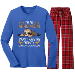 IM An Adhd Mom Awareness Orange Ribbon Sloth Adhd Warrior Women's Long Sleeve Flannel Pajama Set 