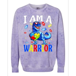 I Am A Warrior Autism Family Dinosaur Autism Awareness Colorblast Crewneck Sweatshirt