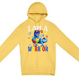 I Am A Warrior Autism Family Dinosaur Autism Awareness Premium Pullover Hoodie