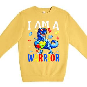 I Am A Warrior Autism Family Dinosaur Autism Awareness Premium Crewneck Sweatshirt