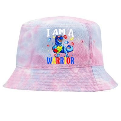 I Am A Warrior Autism Family Dinosaur Autism Awareness Tie-Dyed Bucket Hat