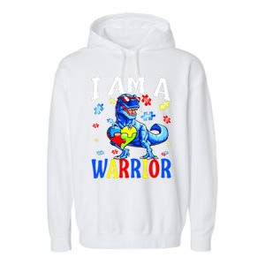 I Am A Warrior Autism Family Dinosaur Autism Awareness Garment-Dyed Fleece Hoodie