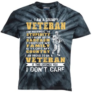 I Am A Grumpy Veteran Proud To Be Veteran Kids Tie-Dye T-Shirt