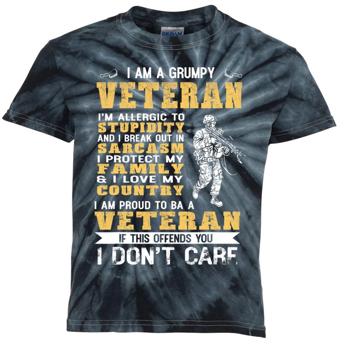 I Am A Grumpy Veteran Proud To Be Veteran Kids Tie-Dye T-Shirt