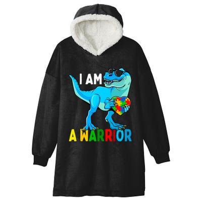 I Am A Warrior Autism Family Dinosaur Autism Awareness Gift Hooded Wearable Blanket