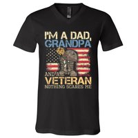 I Am A Dad Grandpa And A Veteran Nothing Scares Me V-Neck T-Shirt