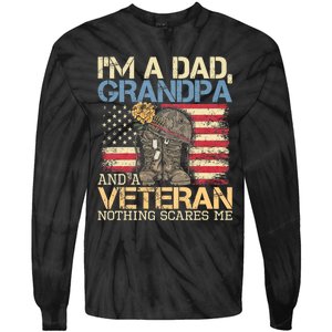 I Am A Dad Grandpa And A Veteran Nothing Scares Me Tie-Dye Long Sleeve Shirt