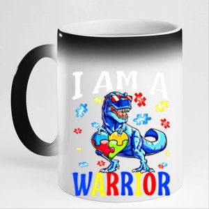 I Am A Warrior Autism Family Dinosaur Autism Awareness Cute Gift 11oz Black Color Changing Mug