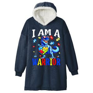 I Am A Warrior Autism Family Dinosaur Autism Awareness Cute Gift Hooded Wearable Blanket