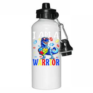 I Am A Warrior Autism Family Dinosaur Autism Awareness Cute Gift Aluminum Water Bottle