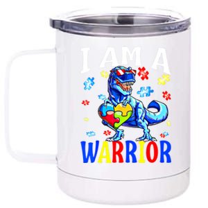 I Am A Warrior Autism Family Dinosaur Autism Awareness Cute Gift 12 oz Stainless Steel Tumbler Cup