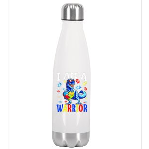 I Am A Warrior Autism Family Dinosaur Autism Awareness Cute Gift Stainless Steel Insulated Water Bottle