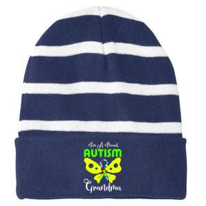 I Am A Proud Autism Grandma Striped Beanie with Solid Band