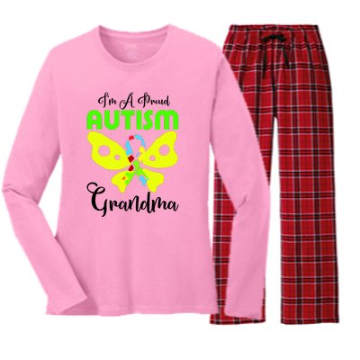 I Am A Proud Autism Grandma Women's Long Sleeve Flannel Pajama Set 