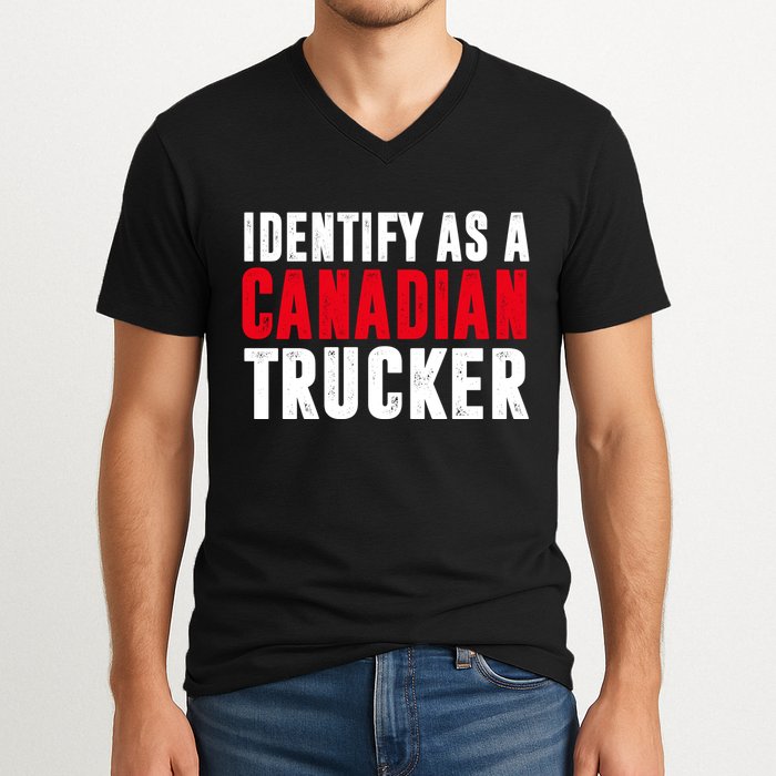 Identify As A Canadian Trucker V-Neck T-Shirt