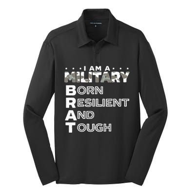 I Am A Military Brat Veteran Soldier Military Child Month Silk Touch Performance Long Sleeve Polo