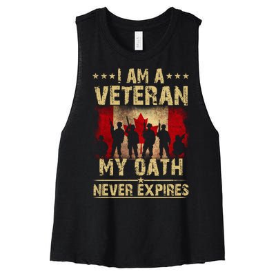 I Am A Veteran My Oath Never Expires Gift Remembrance Day Patriotic Canada Women's Racerback Cropped Tank