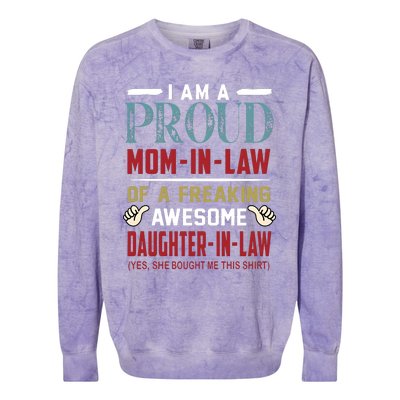 I Am A Proud Mom In Law Of A Freaking Awesome Daughter In Law Colorblast Crewneck Sweatshirt