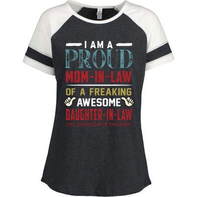 I Am A Proud Mom In Law Of A Freaking Awesome Daughter In Law Enza Ladies Jersey Colorblock Tee