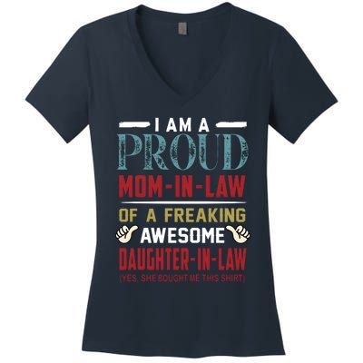 I Am A Proud Mom In Law Of A Freaking Awesome Daughter In Law Women's V-Neck T-Shirt